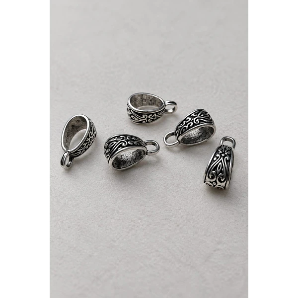 Separador plateado con argolla para dije, 13 x 7 mm, set de 5 unidades