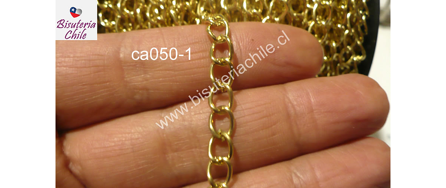 Cadena dorada, eslabón de 7 mm de largo por 5 mm de ancho, por metro