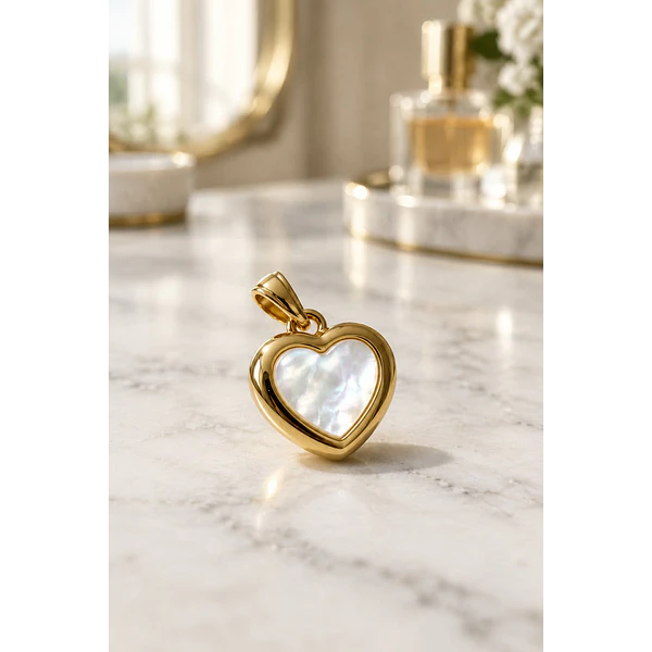 Colgante baño de oro 18 k, con madre perla, corazón, 17 x 11.5 mm, no incluye cadena