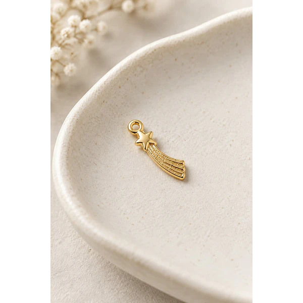 Dije estrella fugaz, baño de oro, 19 x 5 mm, por unidad