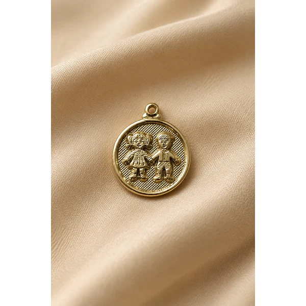Dije baño de oro, 15 mm, niño y niña, por unidad