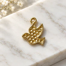 Colgante baño de oro en forma de paloma, 18 x 19 mm, por unidad