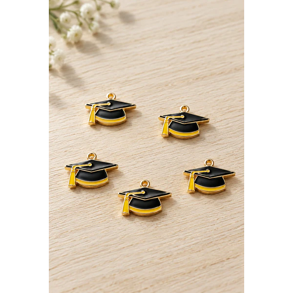dije esmaltado graduación, base dorado, 20 x 12 mm, set de 5 unidades