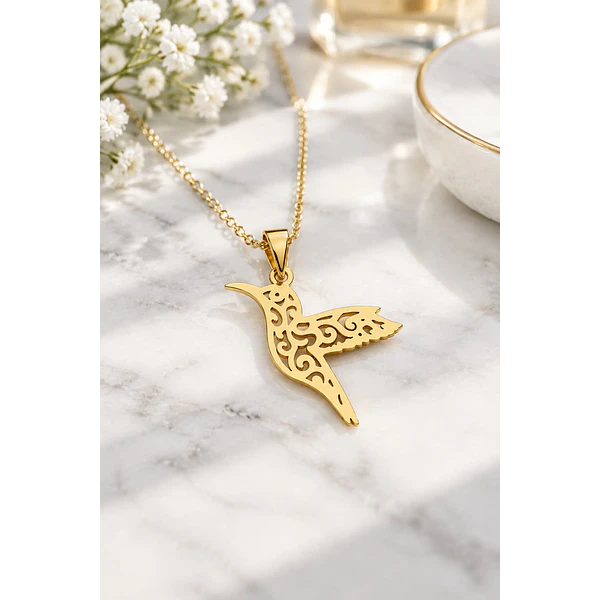 Colgante acero dorado colibrí, 40 x 22 mm, no incluye  cadena