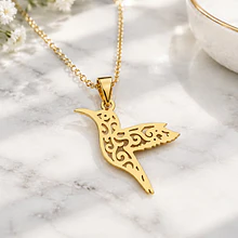 Colgante acero dorado colibrí, 40 x 22 mm, no incluye  cadena