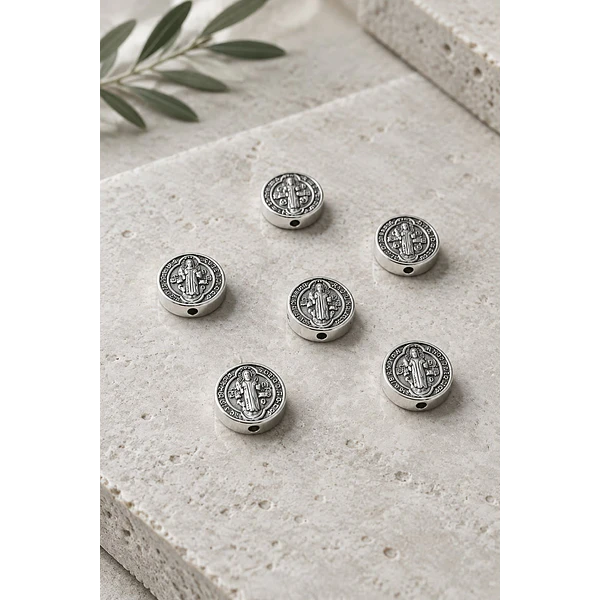 separador plateado San Benito, 10 mm, agujero de 1,5 mm, set de 6 unidades