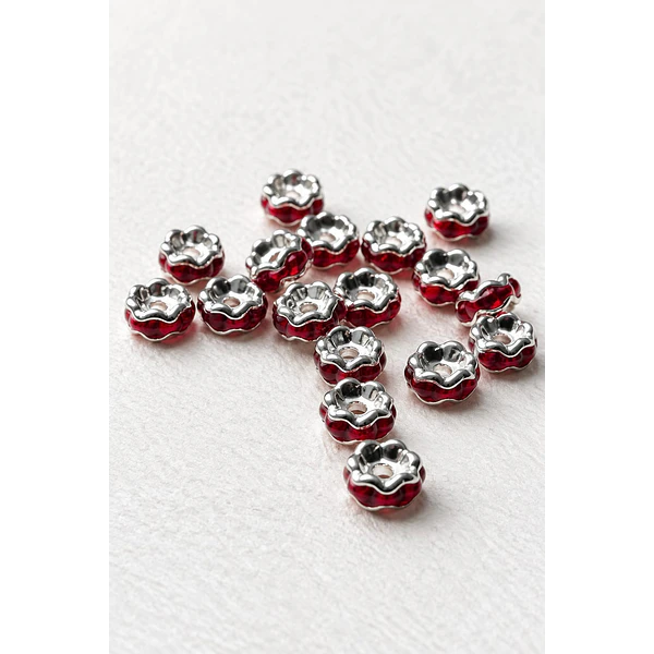 Separador con strass ROJO, de 5 mm, set de 10 unidades