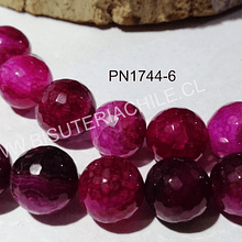 Agatas, Agata Multicolor tonos fucsia, 14 mm de diámetro tira de 12 piedras aprox