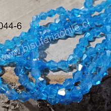 Cristal tupi 6 mm celeste tornasol, tira de 49 cristales aprox.
