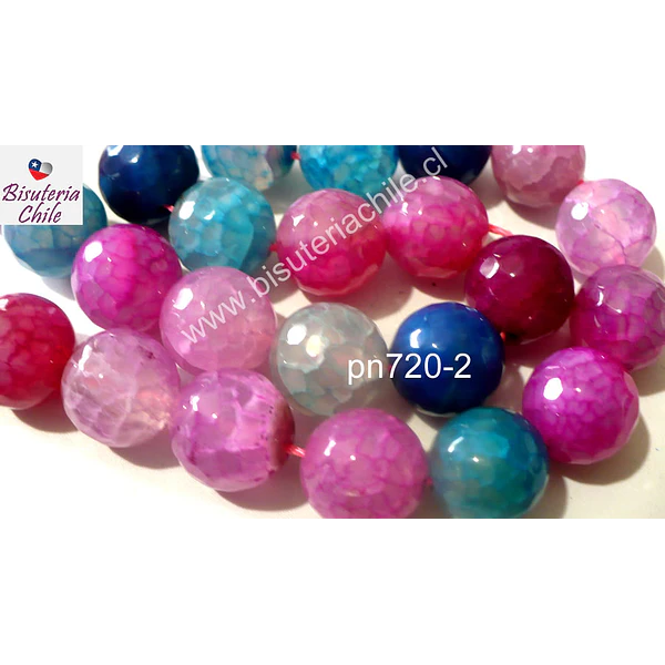 Agatas, Agata 14 mm en tonos celestes, azules y rosados, tira de 12 unidades