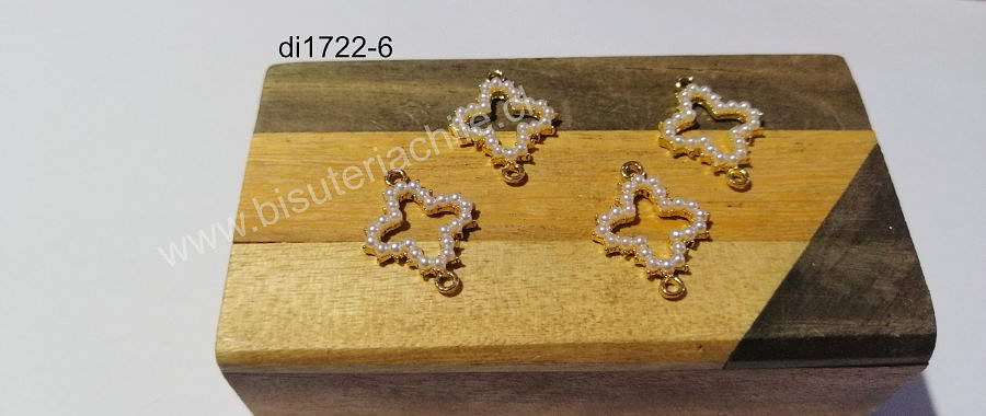 Dije doble conexión dorado con aplicación, 22 x 16 mm, set de 4 unidades