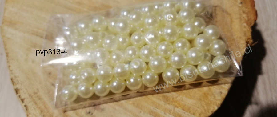 Perla fantasía en color crema, de 10 mm, set 20 grs de (40 aprox)