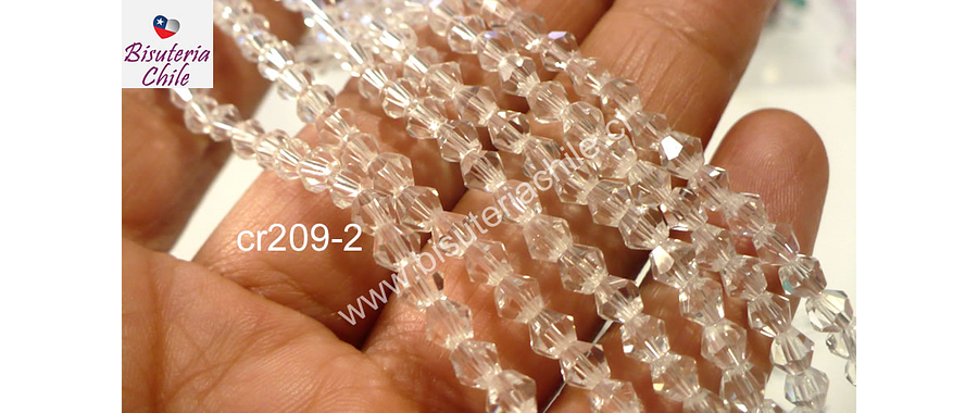 Cristal tupi 4 mm, color blanco transparente, tira de 78 cristales