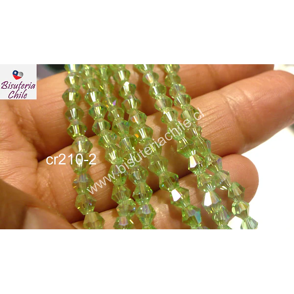 Cristal tupi 4 mm, color verde claro transparente, tira de 75 cristales