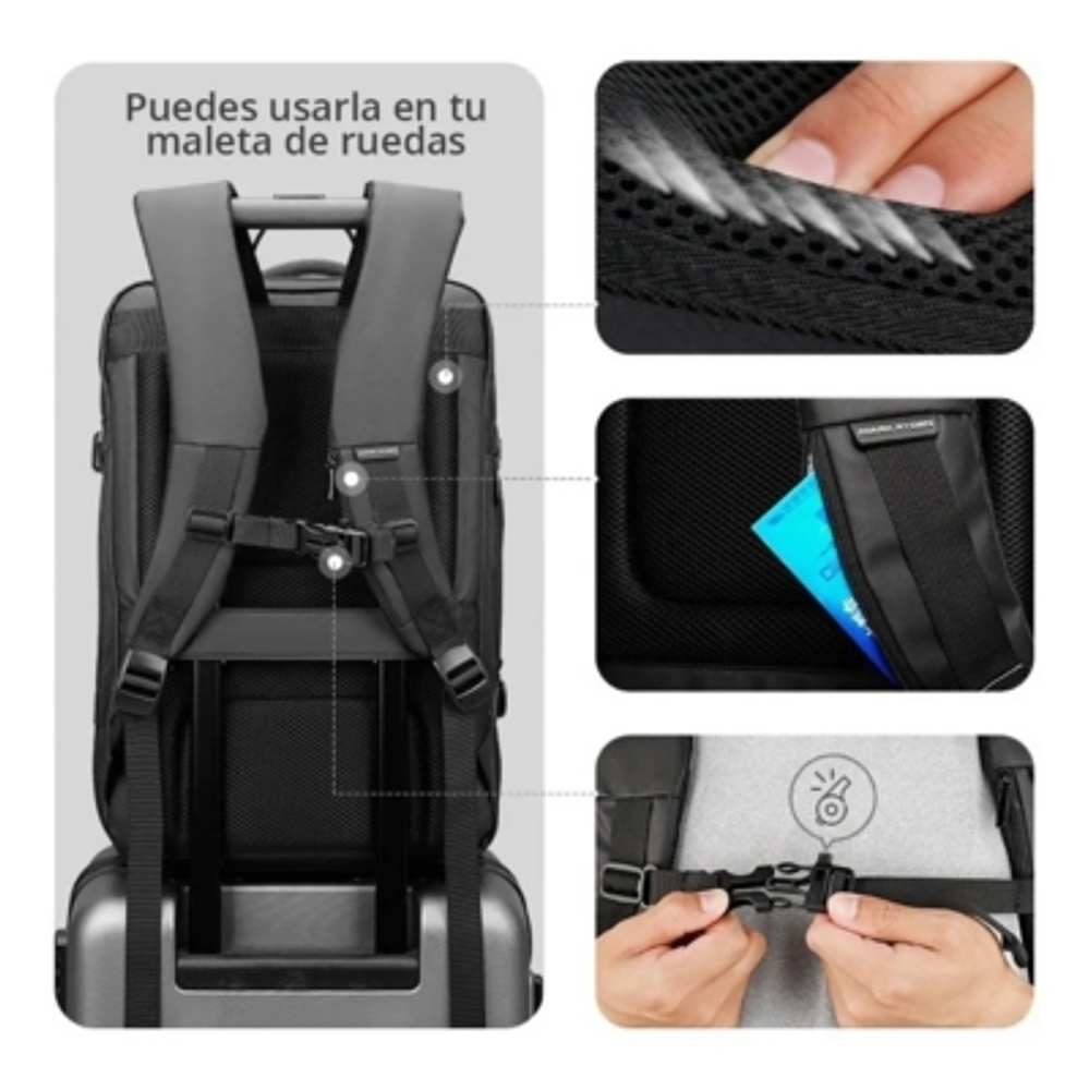 Mochila Maleta Impermeable Antirrobo Expansible 35l Usb