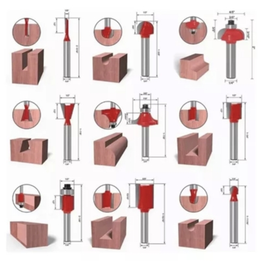 Set 15 Fresas Madera Toma 1/4 6.35mm - Router Tupi Fresadora