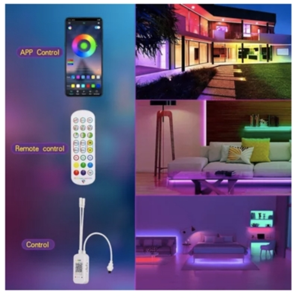 Tira De Luces Led Rrgb Bluetooth Música 15 Metros