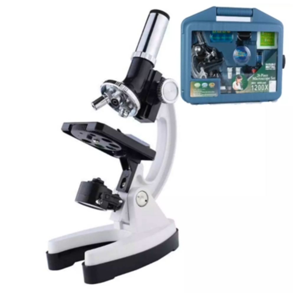 Set Microscopio + Kit De Accesorios 1200x Maletin Plastico