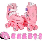 Patines 4 Rueda Ajustable Para Niña + Kit De Seguridad Casco