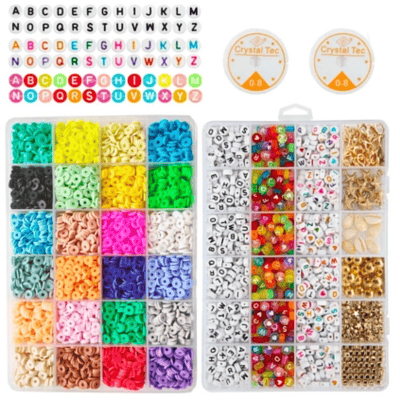 Juego De Cuentas 24 Colores Y Letras 6500 Kit Hacer Pulseras