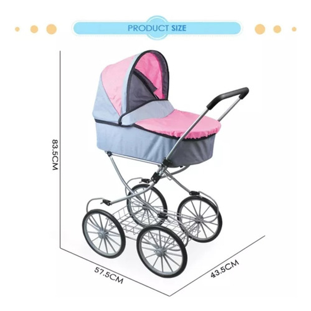 Coche Grande Carreola Para Muñecas Altura 83.5cm Plegable