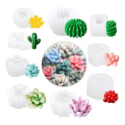 Set 9 Moldes De Silicona Para Velas Resina Suculenta Planta