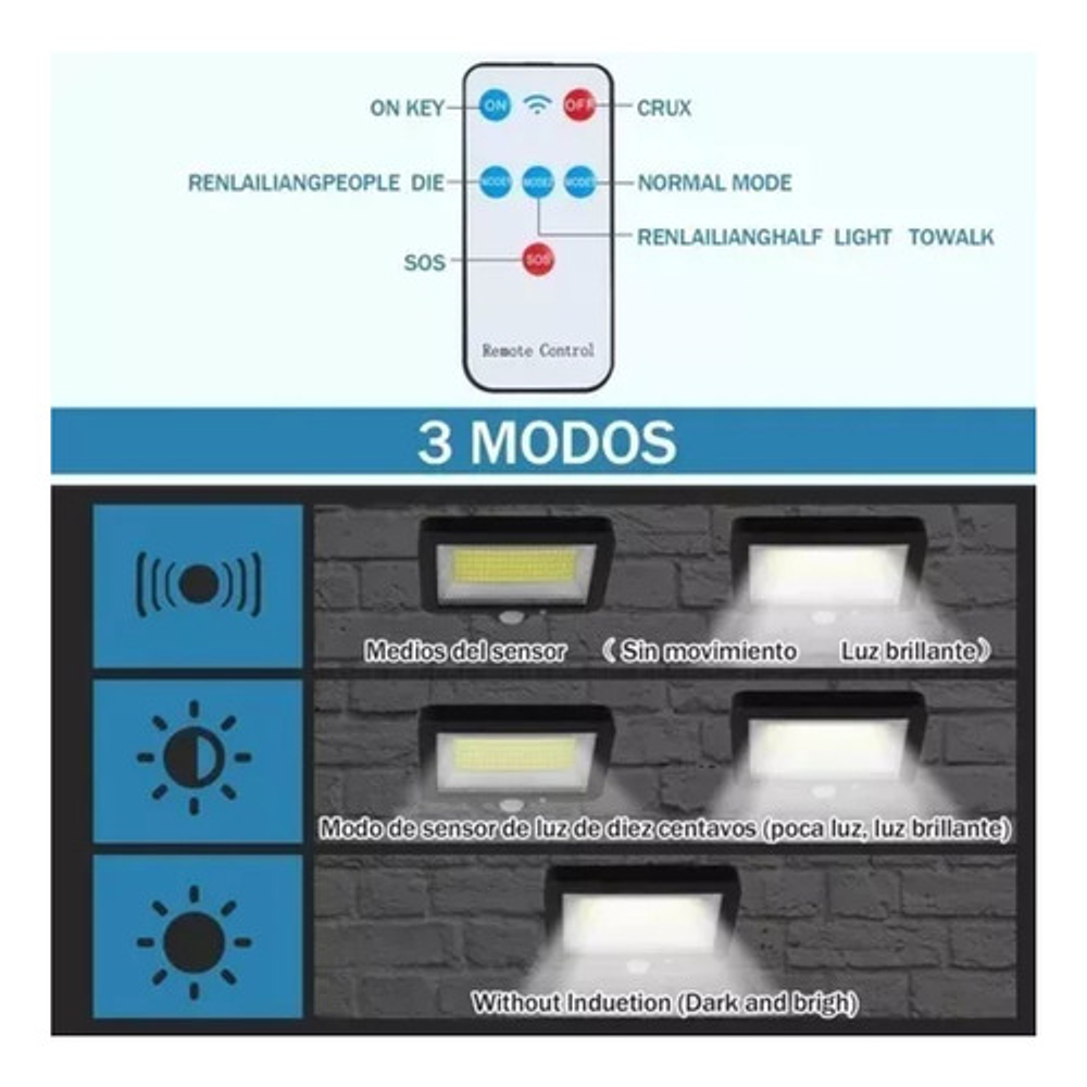 Lámpara Solar Recargable Exterior Jardín Pared Luz 100 Cob