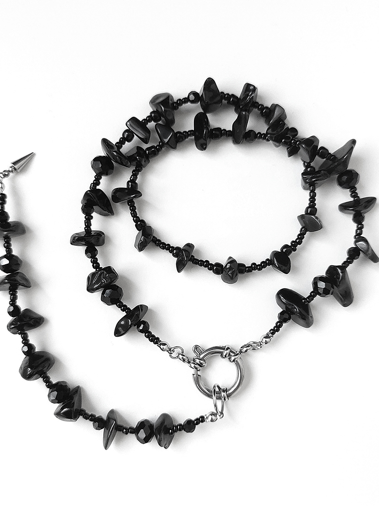 Collar Obscura - obsidiana negra y acero quirúrgico 2