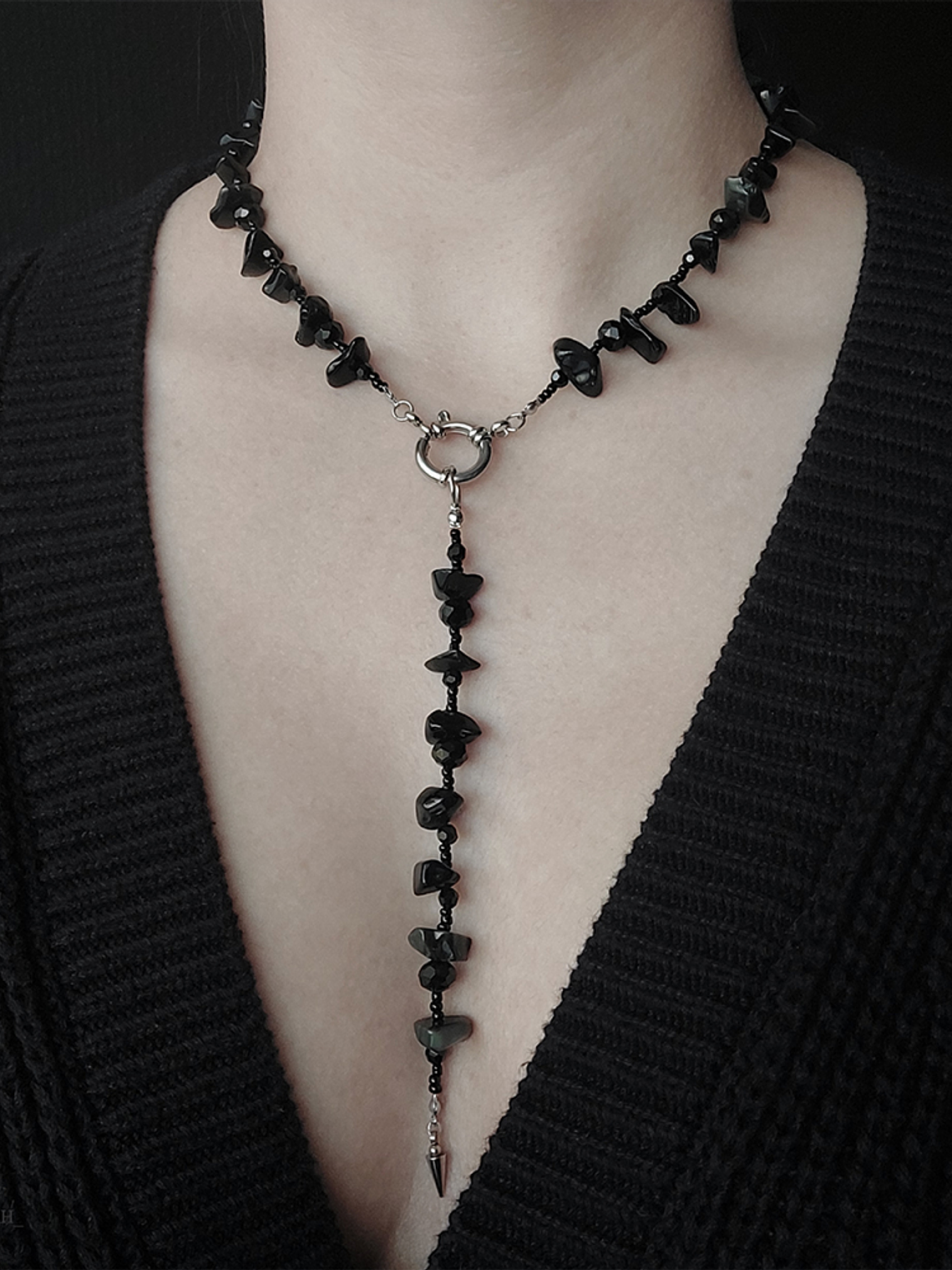 Collar Obscura - obsidiana negra y acero quirúrgico 1