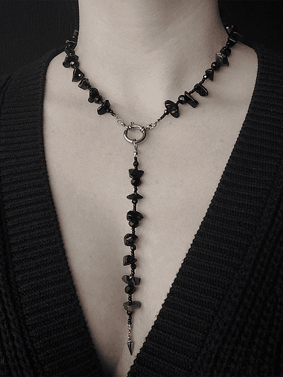 Collar Obscura - obsidiana negra y acero quirúrgico