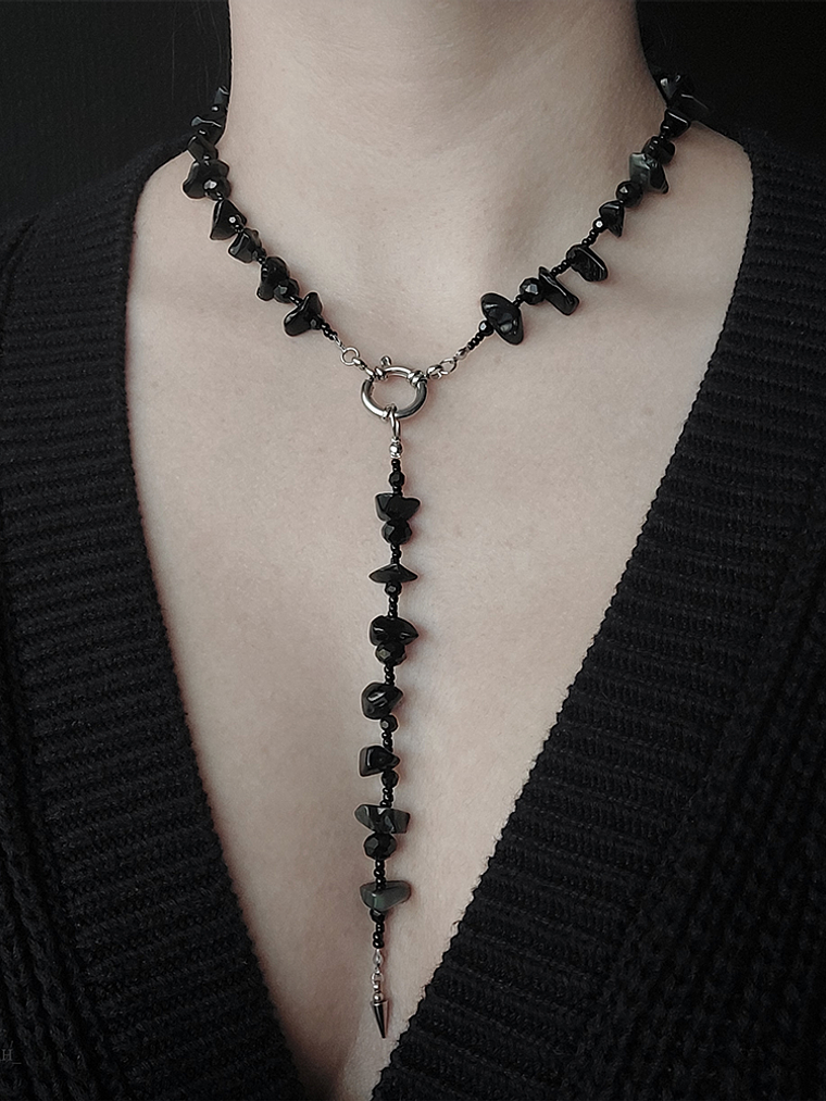 Collar Obscura - obsidiana negra y acero quirúrgico 1