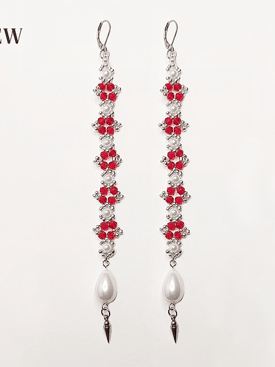 Aros Rojos con perlas - Largos