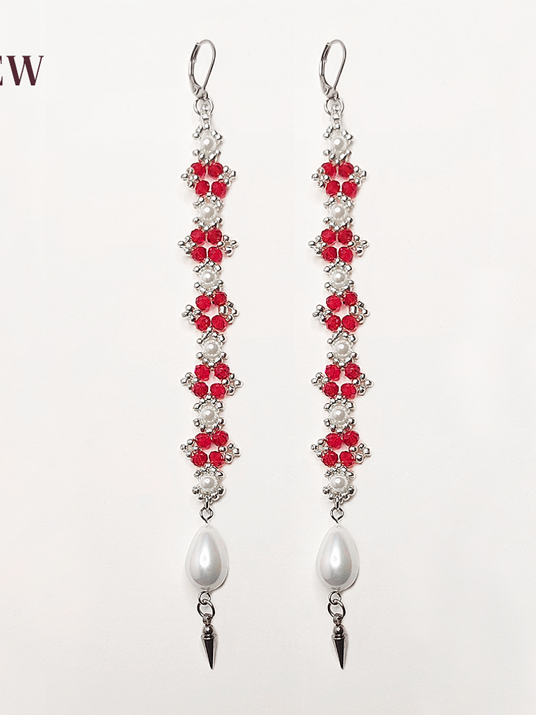 Aros Rojos con perlas - Largos 1