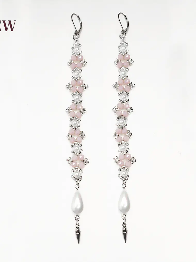 Aros Rojos con perlas - Largos 3