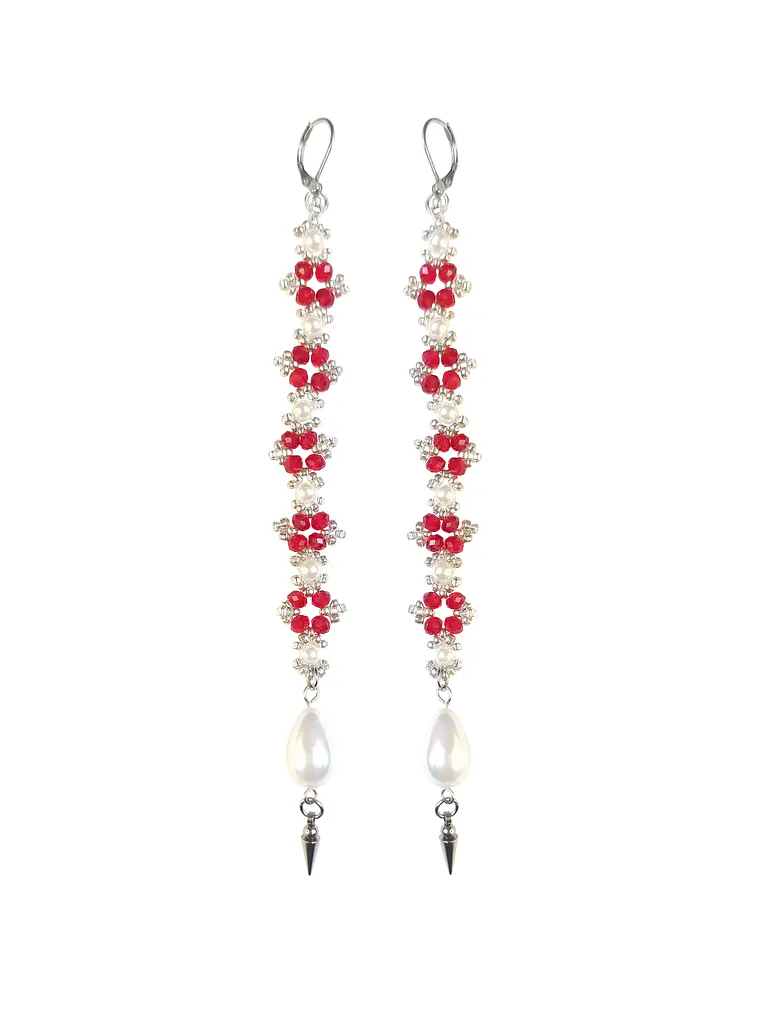 Aros Rojos con perlas - Largos 2