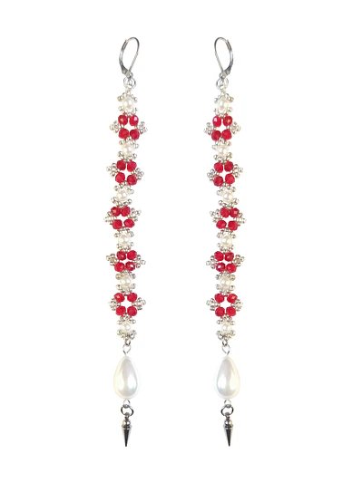 Aros Rojos con perlas - Largos