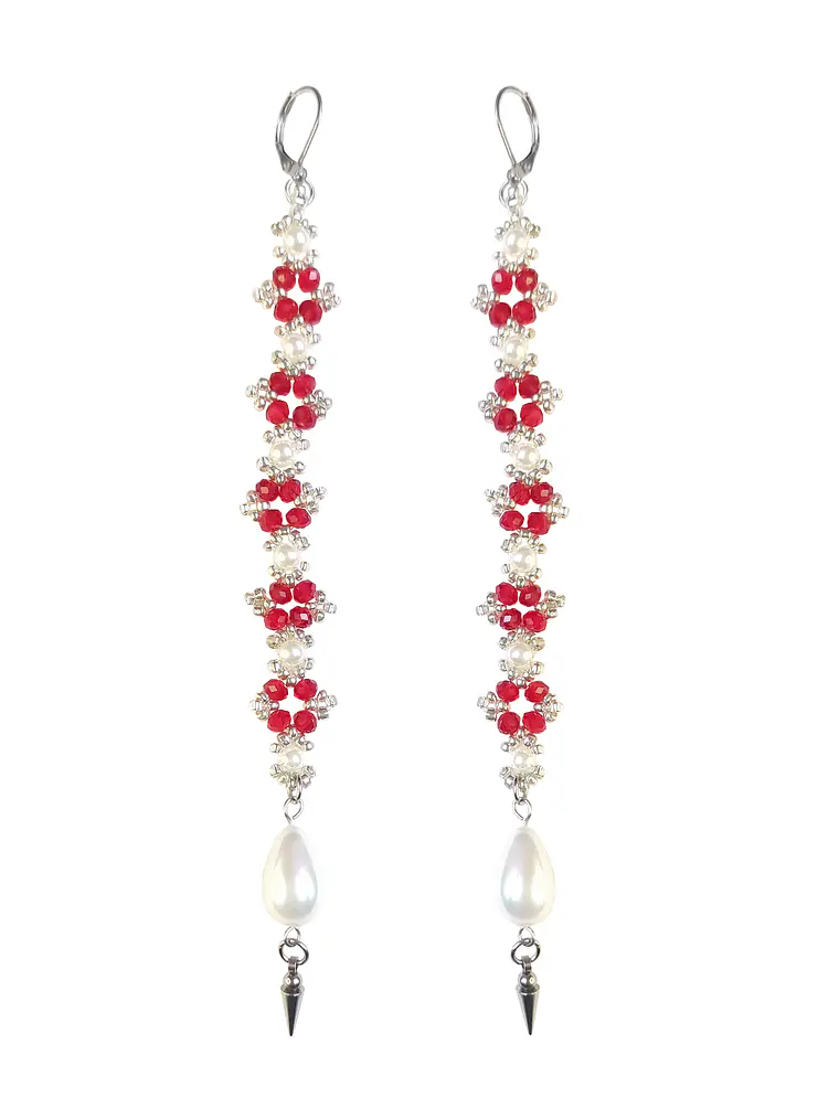 Aros Rojos con perlas - Largos 1