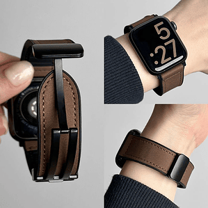 Pulseira de Couro “Marron” com Fecho Magnético Dobrável para Apple Watch