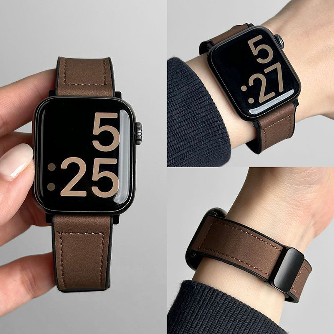 Pulseira de Couro “Marron” com Fecho Magnético Dobrável para Apple Watch 5