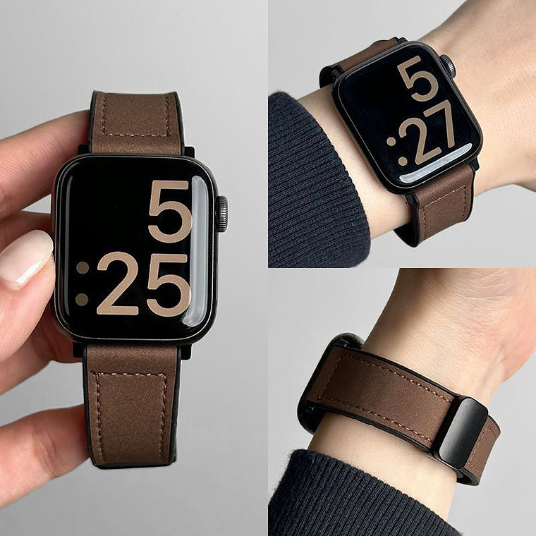 Pulseira de Couro “Marron” com Fecho Magnético Dobrável para Apple Watch 5