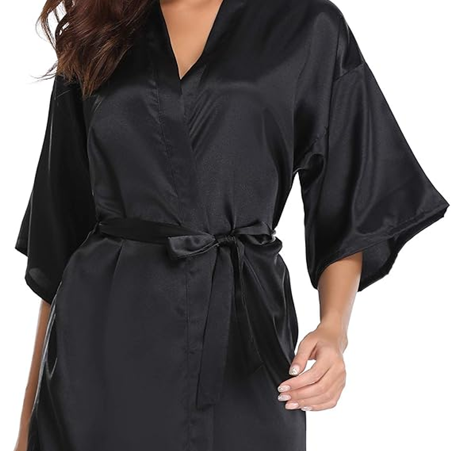 Bata Levantadora En Satin Negro Elegante Blathmoda Pijama 2