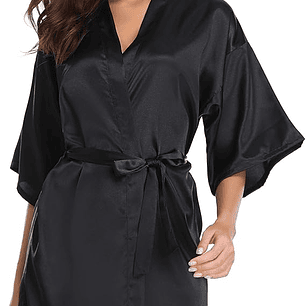 Bata Levantadora En Satin Negro Elegante Blathmoda Pijama