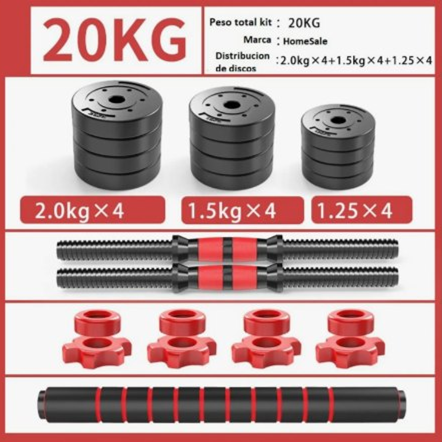 Mancuernas Pesas 20kg 40lb Antideslizante Termoforradas 2
