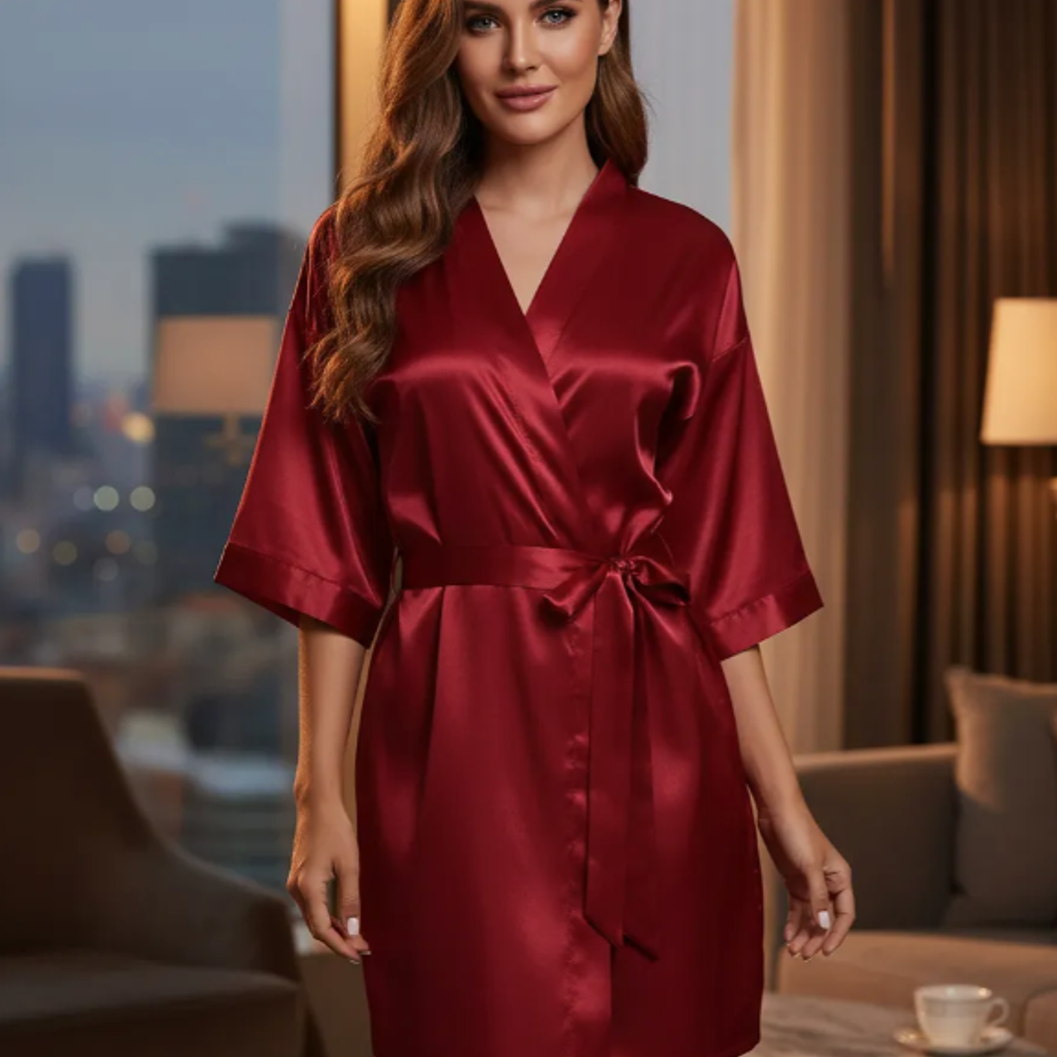 Levantadora Elegante Dama Satín Licrado | Pijama Mujer Color Rojo Vinotinto 1