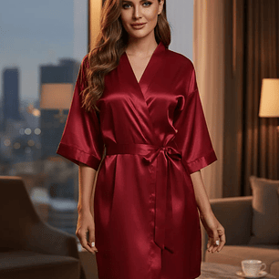 Levantadora Elegante Dama Satín Licrado | Pijama Mujer Color Rojo Vinotinto