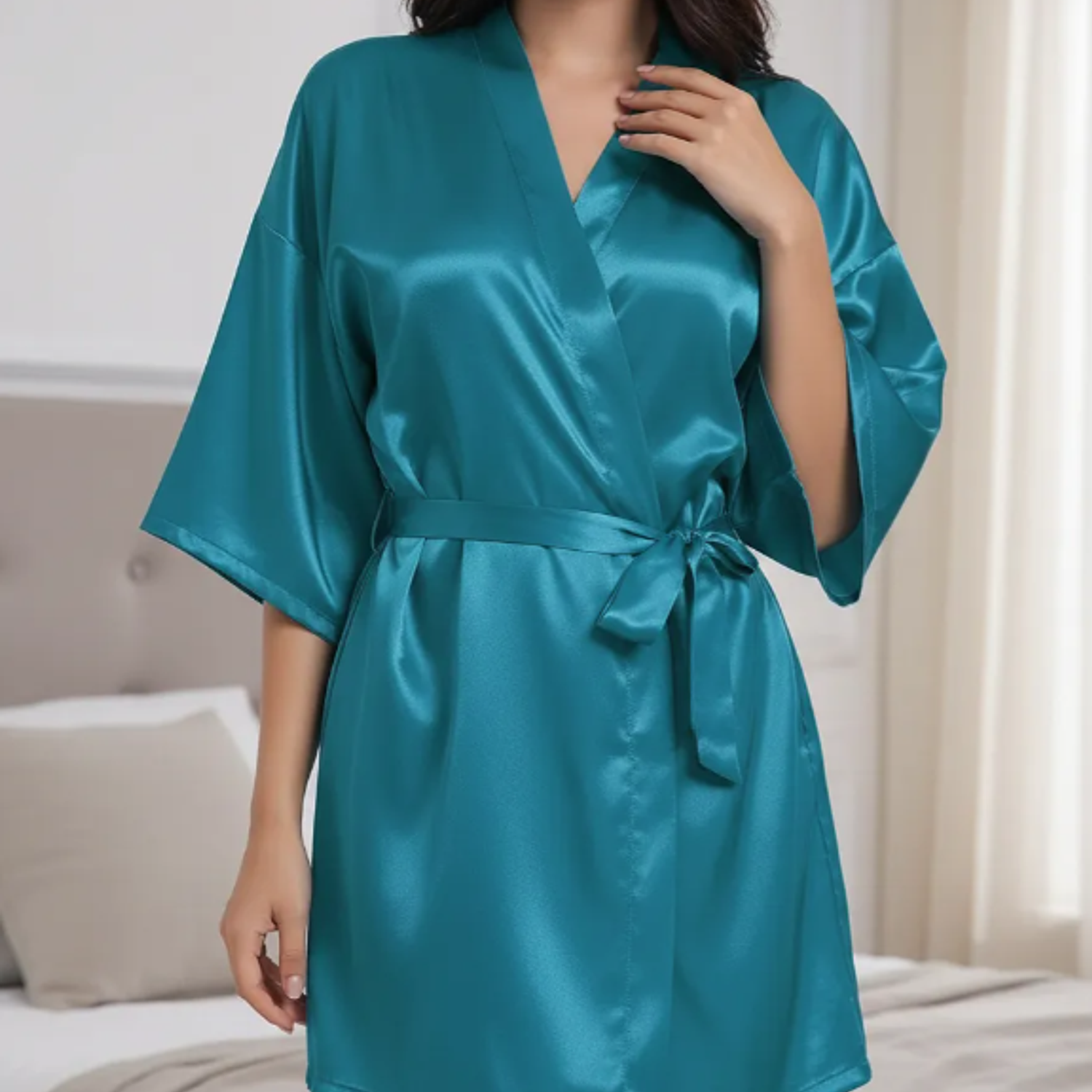 Levantadora Elegante Para Dama En Satín Licrado | Pijama Color Verde 3