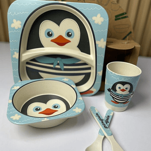 Plato cubierto infantil, vajilla infantil de bambú