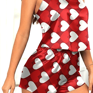 Pijama Satinada para Dama Corazón Grande – Short + Blusa