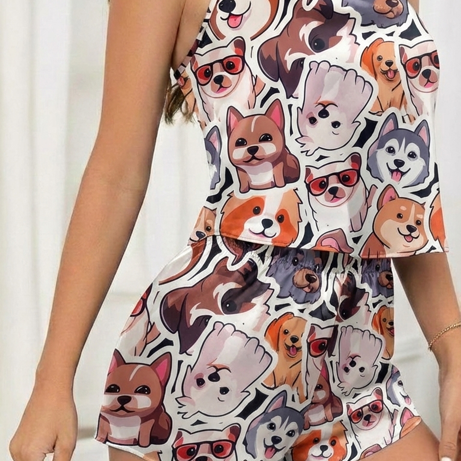 Pijama de Perritos Satinada para Dama – Short + Blusa 1