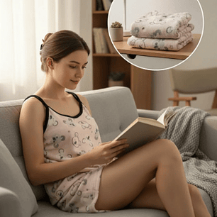 Pijama Térmica Short Y Blusa Corta Oso Para Mujer